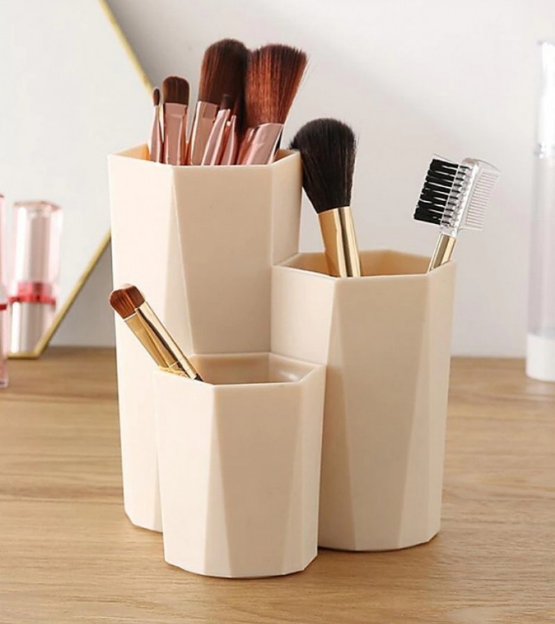 3 Compartment Cosmetic Storage Brush Holder Plastic Organizer