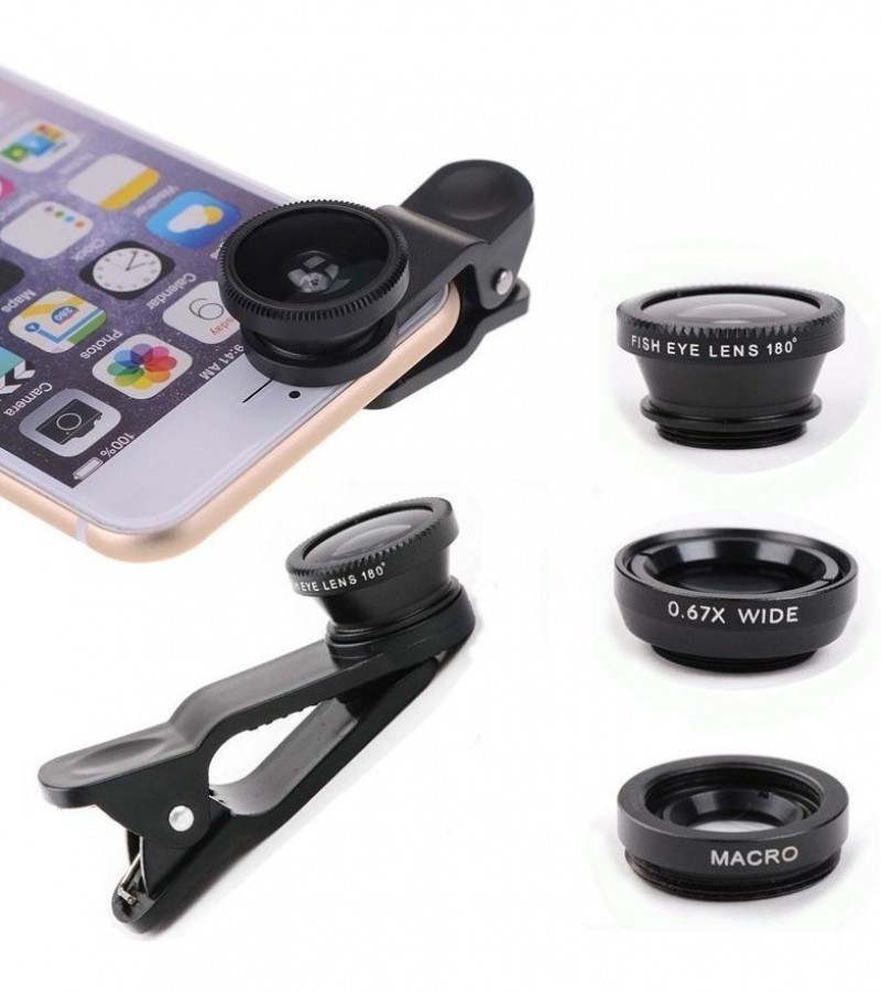 3 In1 Fish Eye Wide Angle Outdoor Macro Camera Clip-on Lens for Universal Cell Phone