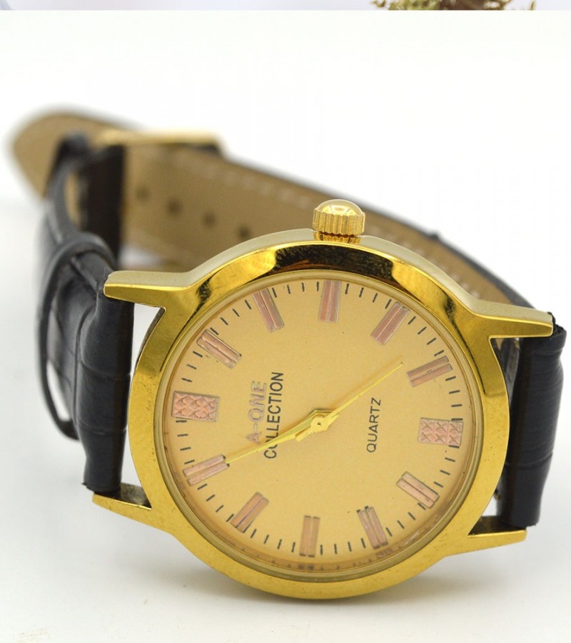 Black Strap & Golden Dial Watch For Men - Sale price - Buy online in ...