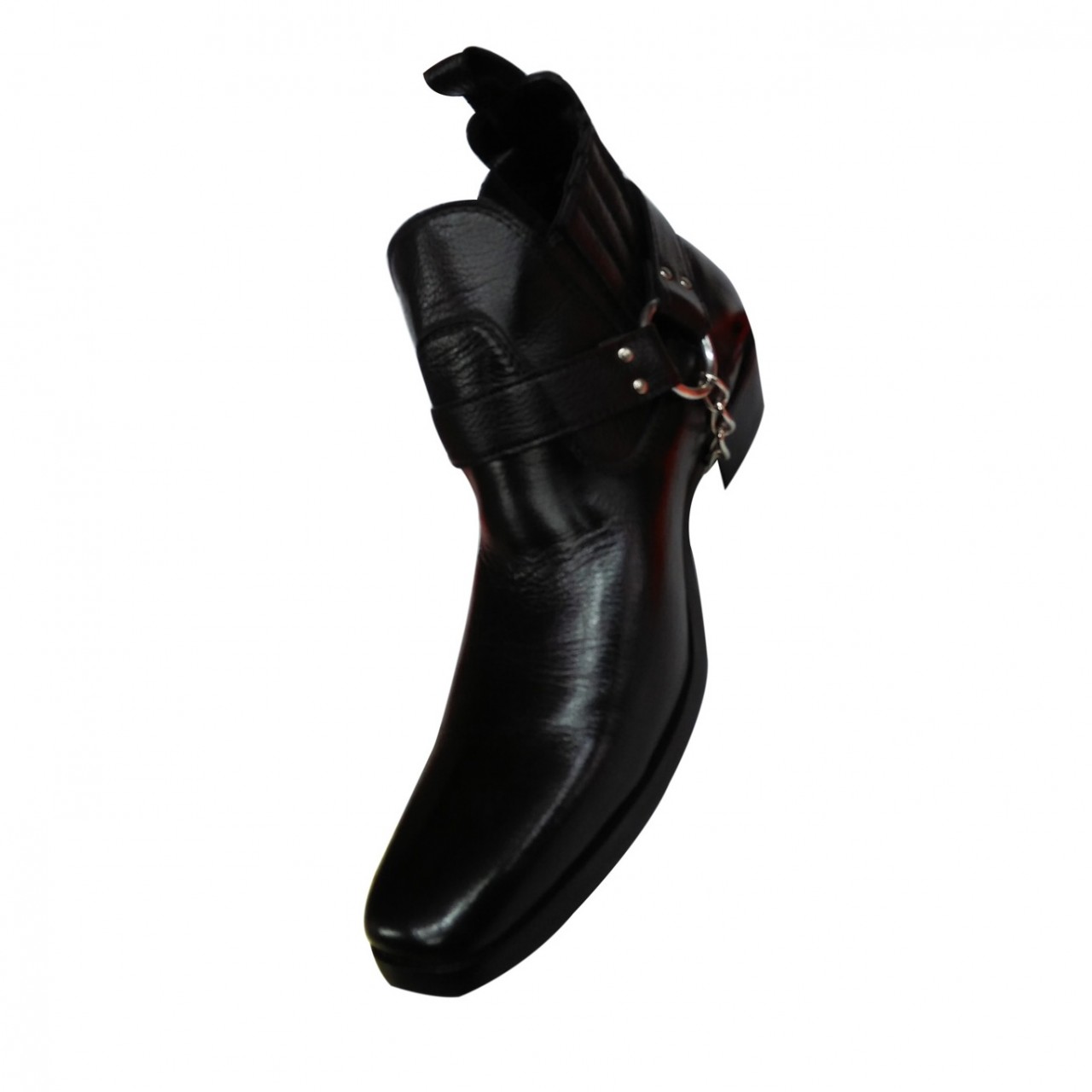 Black Leather Cowboy Boots With Metal Chain For Men - 7 To 12