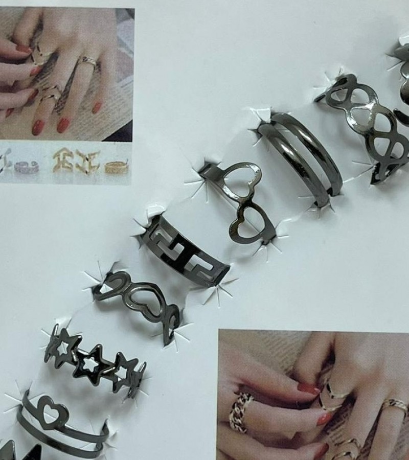 10 pcs/set Golden/black Ring set women Wedding Anniversary rings for girls