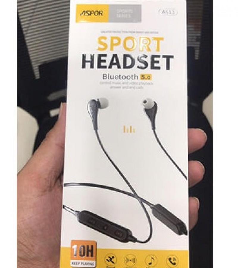 100% Original ASPOR Bluetooth Sport Headset Wireless A613-Black Color