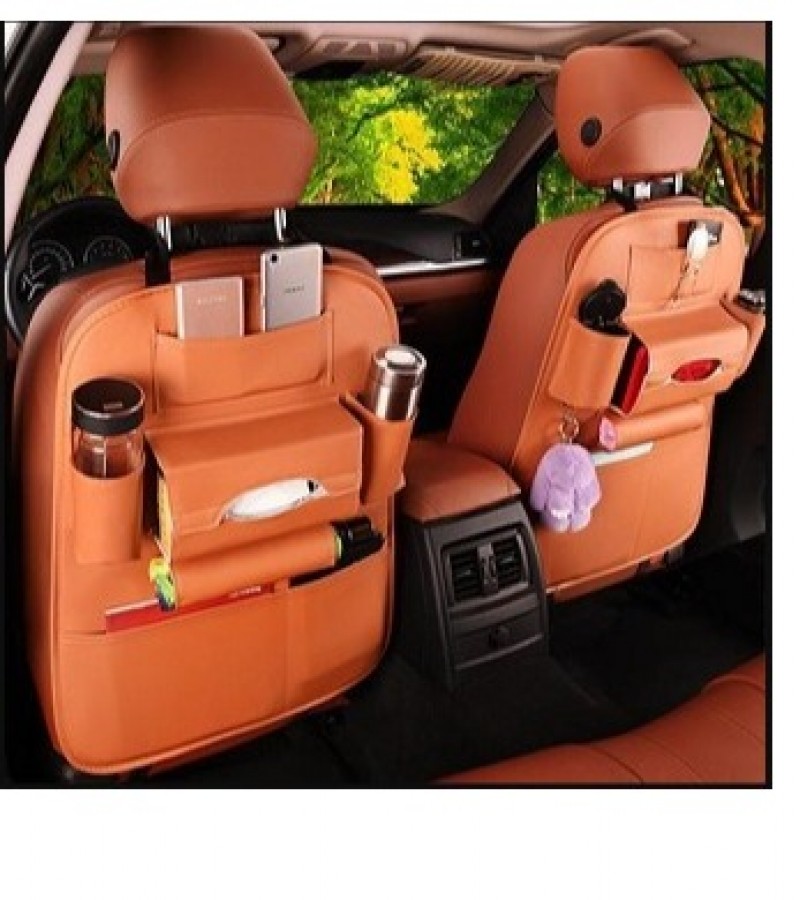 1Pcs Car Back Seat Organizer PU Leather - Mustard