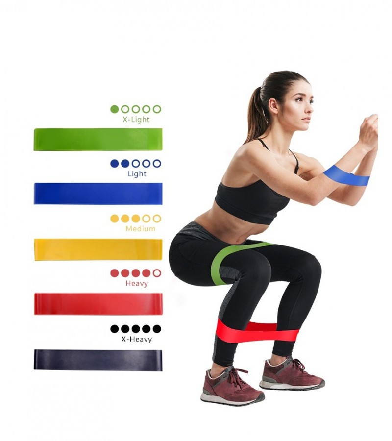 5 Colors Rubber Loop Bend Exercise Resistance band Leg loop band Pack of 5