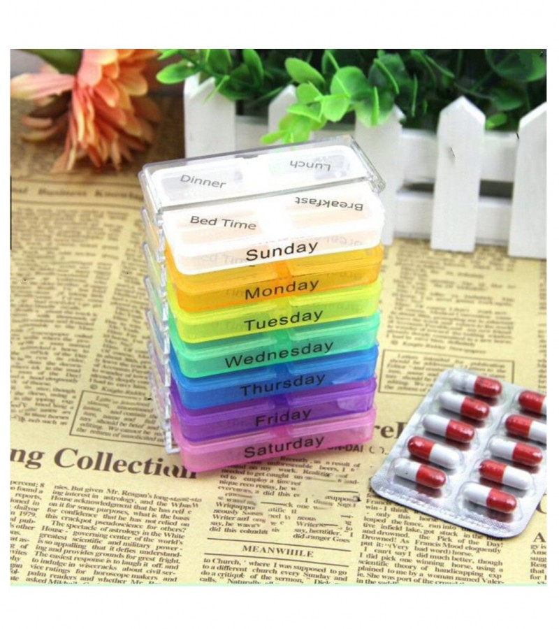 7-Layer Folding Small Medicine Tablet Container with Box Medicine Storage Organizer