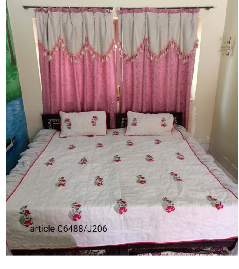 Hand made cotton Bedsheet white with patch work