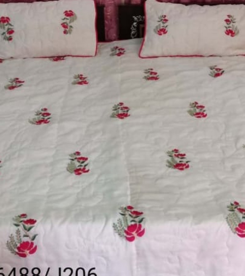 Hand made cotton Bedsheet white with patch work