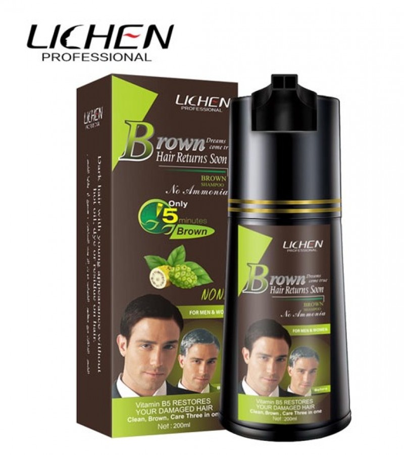 Lichen Brown Hair Color dye Shampoo Only 5min Brown Hair Returns Soon 200 ML