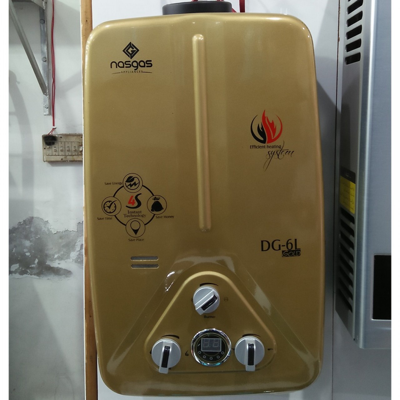 Nasgas DG-7L Gold Water Geyser - Efficient Heating System - 8 Liter