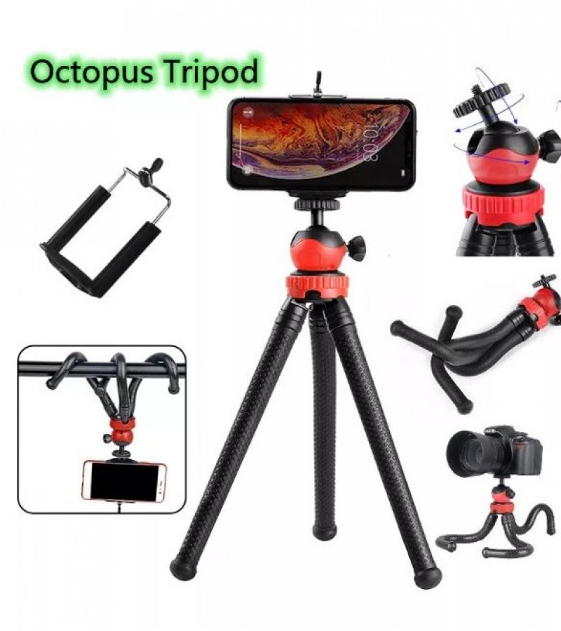 Tripod Flexible Octopus Gorilla Pod With Mobile Holder - Black