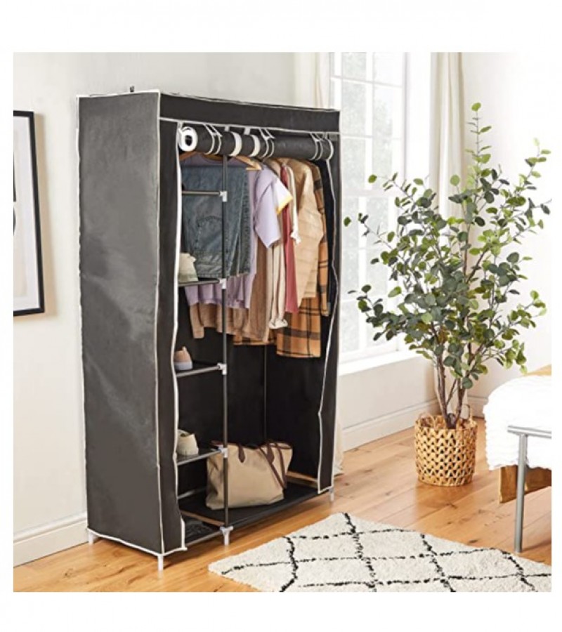 Wardrobe Foldable and Movable Cloth/Fabric Wardrobe with Zip Up Collapsible Cupboard