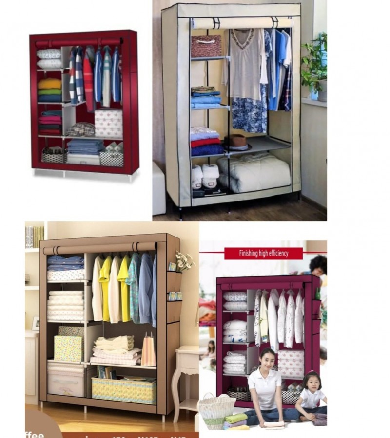 Wardrobe Foldable and Movable Cloth/Fabric Wardrobe with Zip Up Collapsible Cupboard