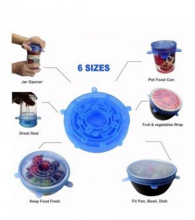 6Pcs Kitchen Reusable Silicone Stretch Seal Lid Preservation Vacuum Food Storage Bowl Cover