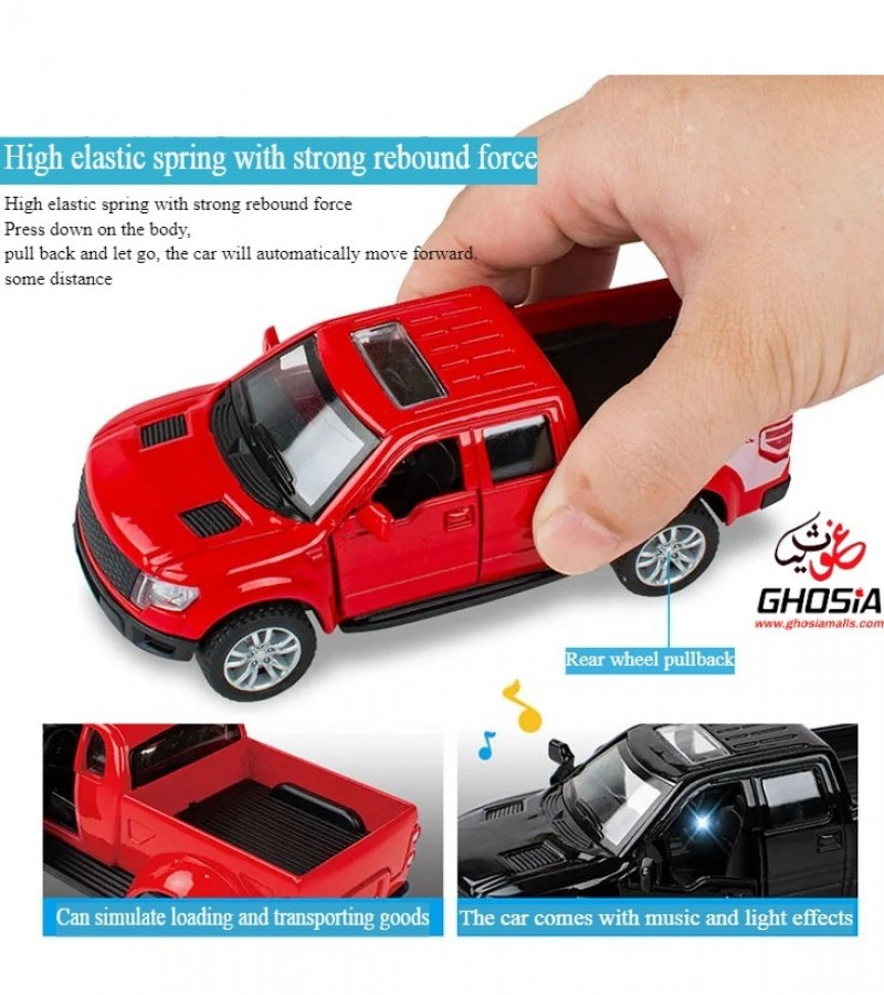 Alloy Die Cast Metal Pickup Off Road Model Toy Simulation Car Sound Light Pull Back Toy