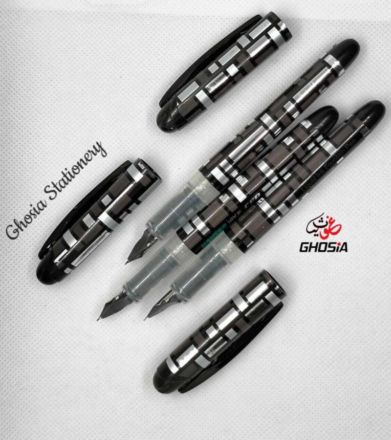 Printed Designed Body Fountain Pen Smooth Writing Ink Pen For Students ( Set Of 3 Pen )
