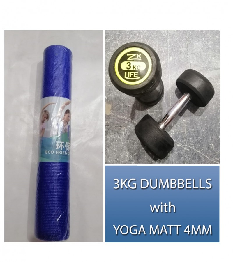 3kg Rubber Dumbbells with Yoga Matt 4MM