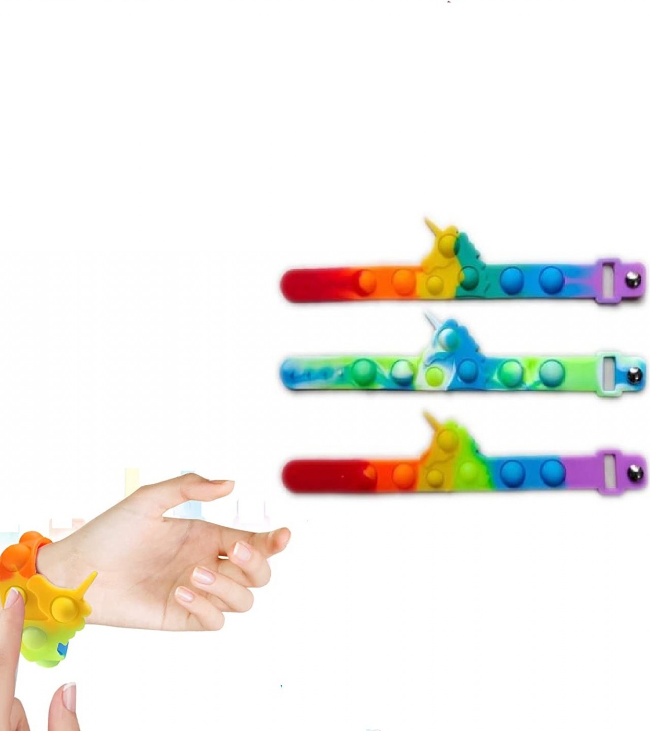 Adjustable Pop It Fidget Wristband Unicorn Fidget Toy Stress Relief For Kids and Adults