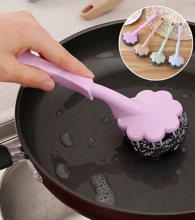 1Pcs Stainless Steel Long Handle Wire Ball Brush Kitchen Cleaning Brush Handle Washing Tool