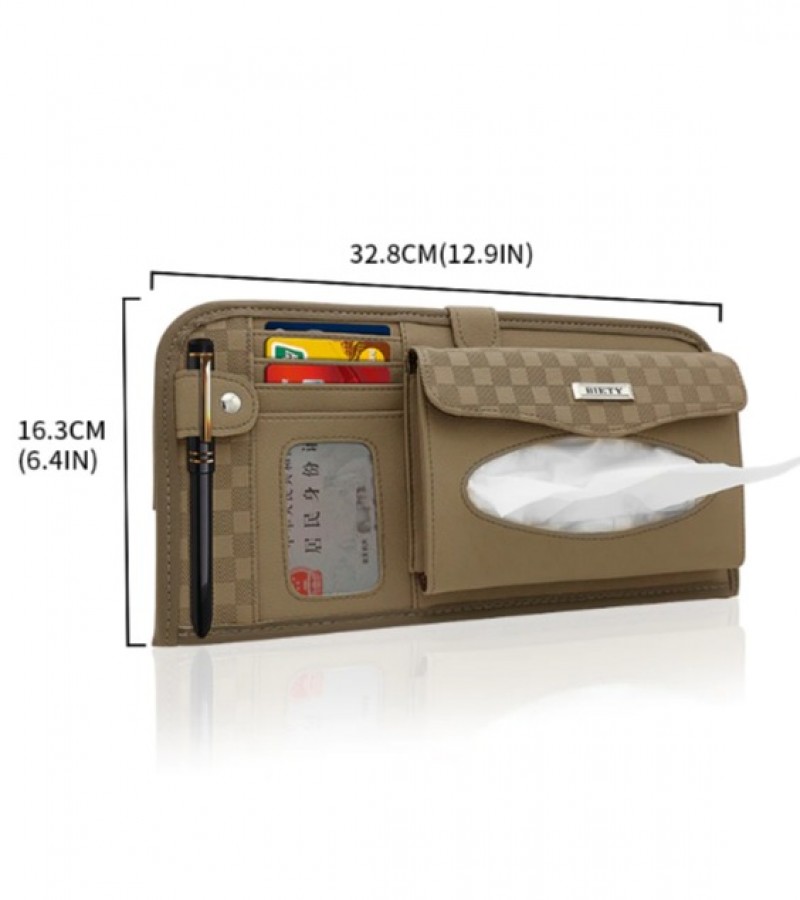 PU Leather Tissue Box Holder Tissue Dispenser Tissue Pen and Card Storage Car Accessories - Beige