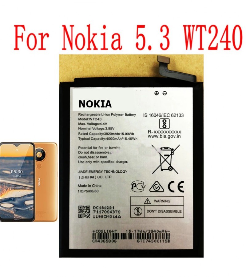 Nokia 5.3 Battery Replacement WT240 Battery with 4000mAh Capacity-Silver