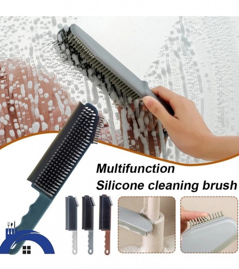 3in1 Kitchen and Bathroom Soft Silicone Cleaning Brush with Wiper Floor Window Cleaning Tool - Multi