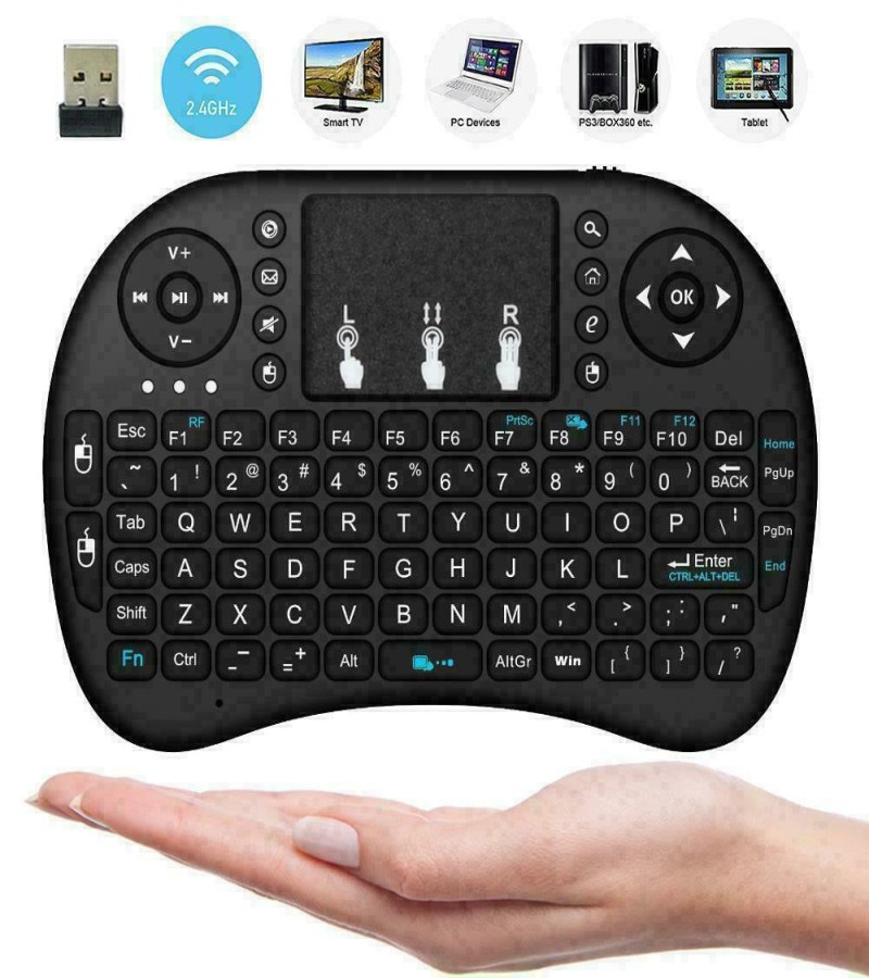 Mini Wireless Keyboard with Touchpad Handheld Left Plus Right Mouse Keyboard