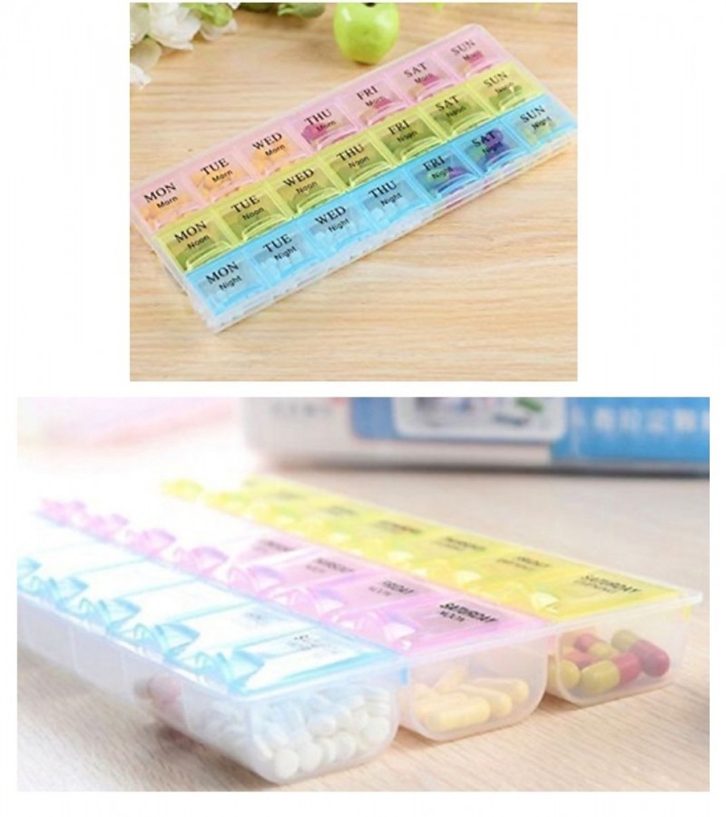 21 Compartments Week Days Printed Pills Medicine Travelling Storage Box Organizer