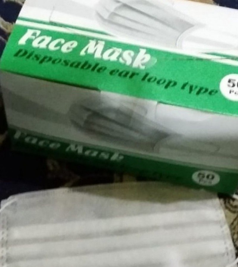 Pack of 50 Surgical Face Mask Disposable 3 Ply - white