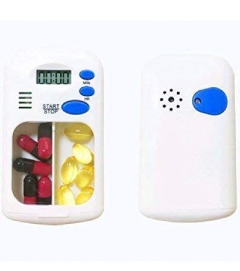 Portable Mini Pill Box Timer with LCD Digital Electric Alarm Medicine Pill Case 2 Grids